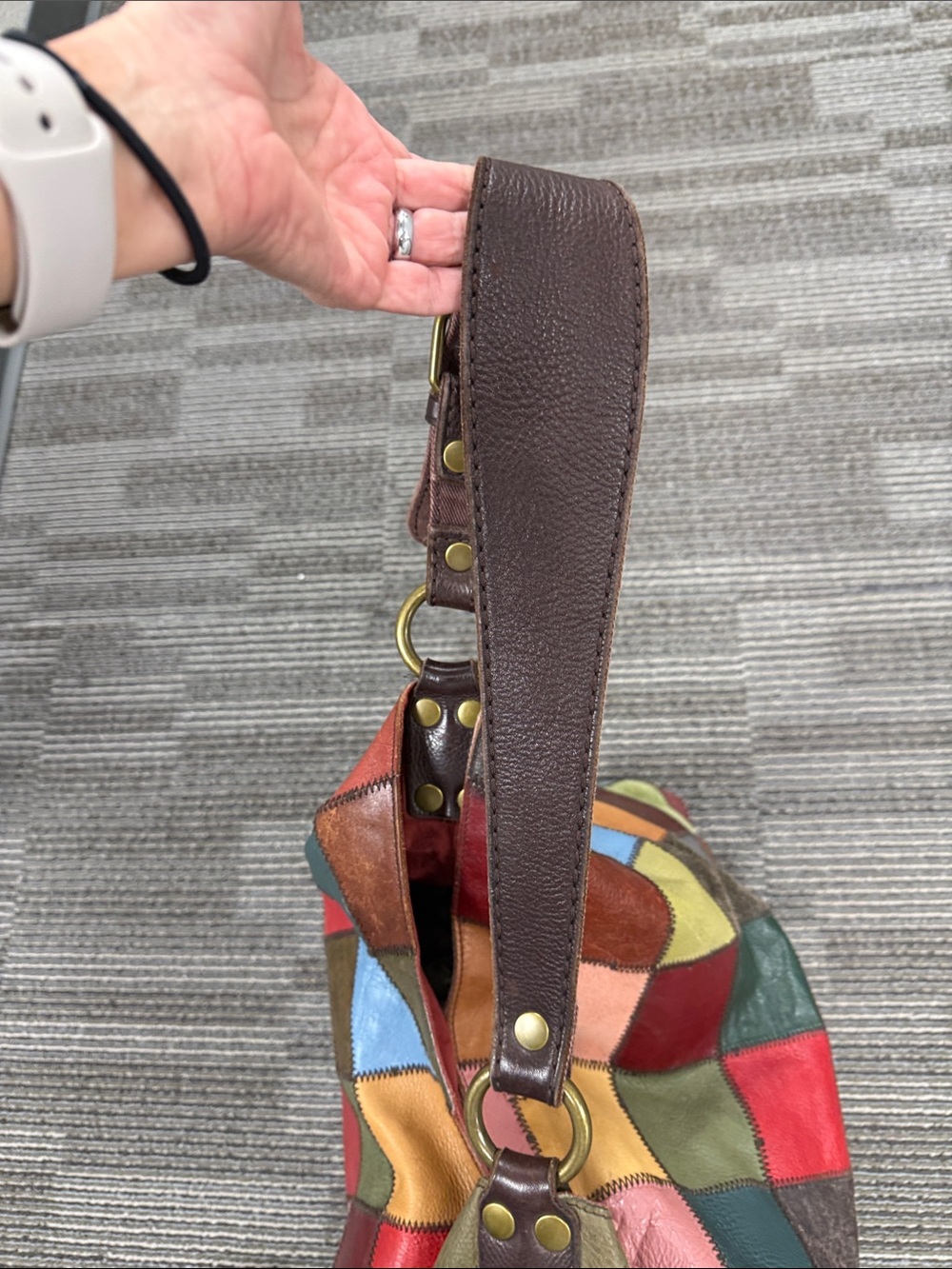 Lucky Brand XL Patchwork Leather Hobo Bag - Multicolor Red/Green/Blue/Brown - Picture 8 of 15